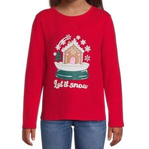 Wonder Nation Girl’s Long Sleeve Embellished Holiday T-Shirt